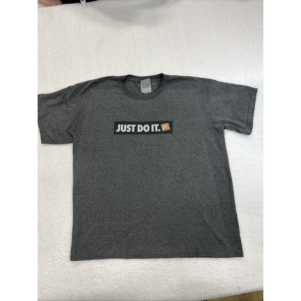 Nike Just Do It Graphic T-Shirt Mens Large Gray Short Sleeve Box Logo Tee